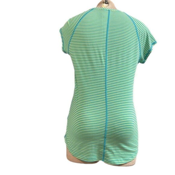 Title Nine Womens Short Sleeve Vibe Tee T-Shirt Size Small Teal Yellow Striped - Picture 2 of 7
